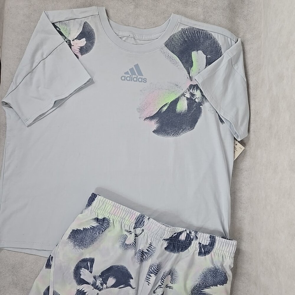 Adidas Girl‎ XL Set Cotton Short Sleeve Oversized Shirt Matching Running Short